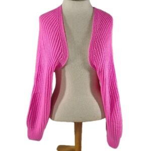 Knit Cardigan Bolero Shrug‎ Ladies S Pink Long Sleeve Lightweight Open Cropped
